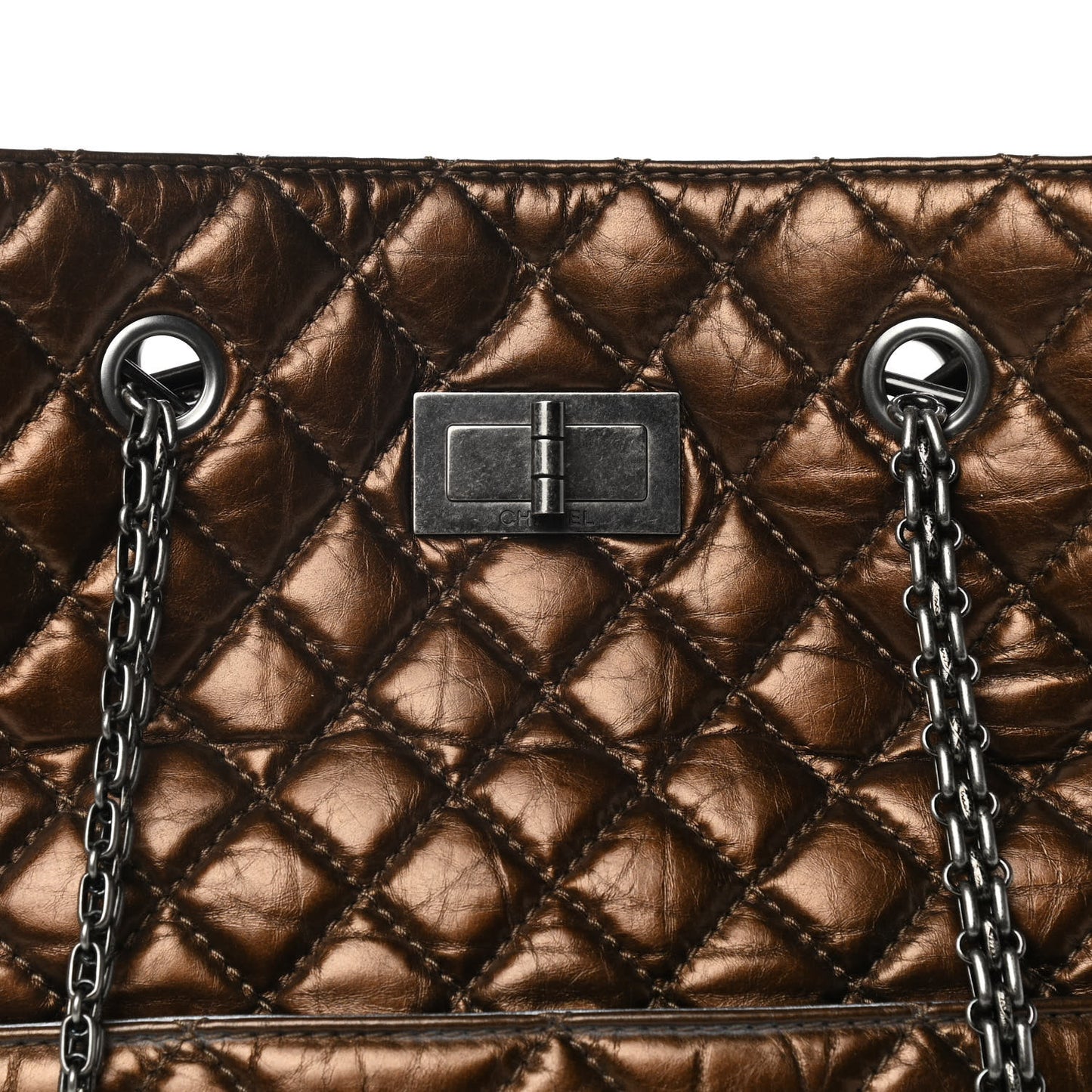 Metallic Aged Calfskin Quilted Reissue 2.55 Tote Bronze