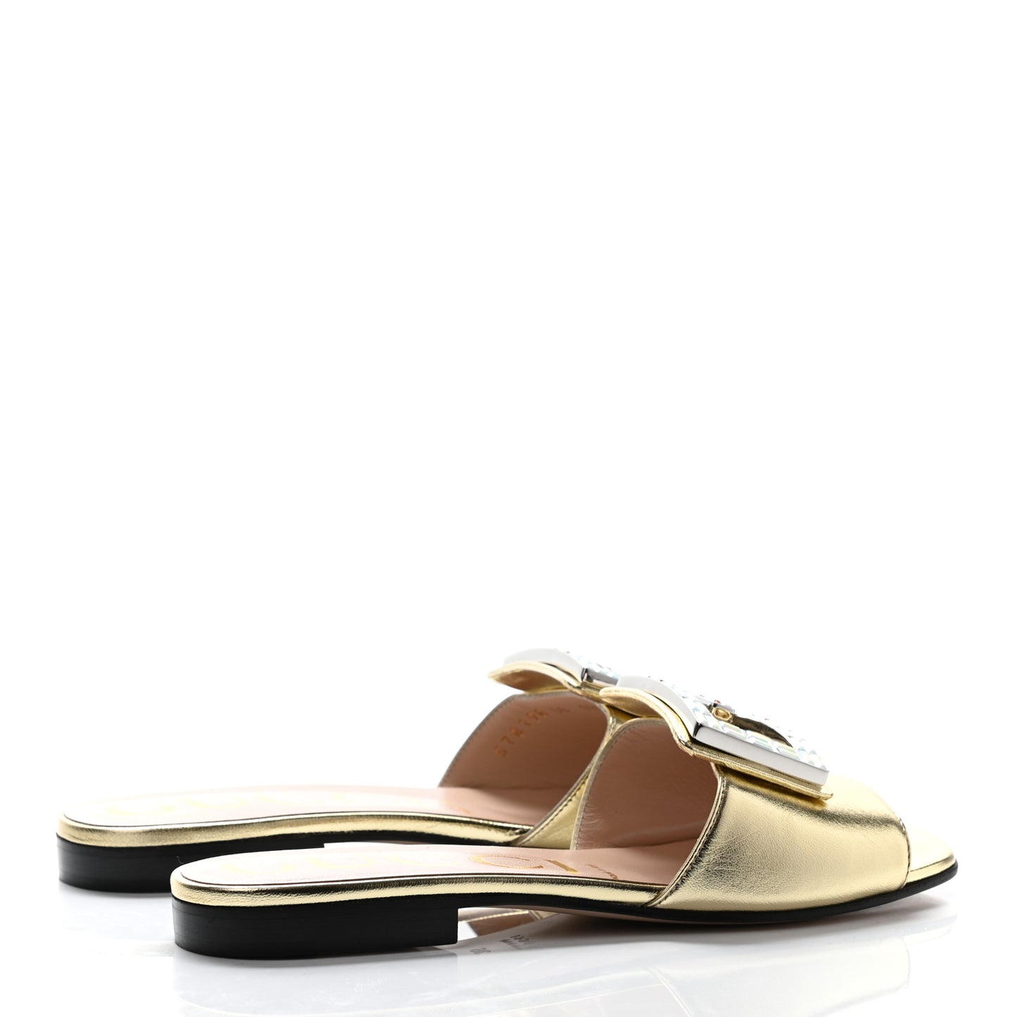 Metallic Nappa Crystal Square G Madelyn Slide Sandals 36 Gold