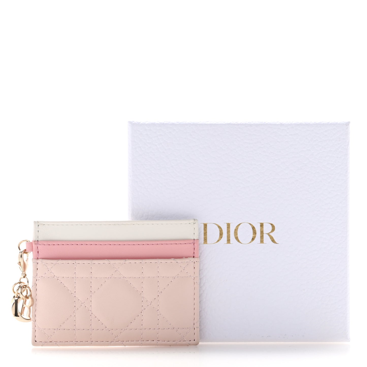 Lambskin Cannage Lady Dior Three-Tone Five-Slots Card Holder Powder Pink Melocoton Pink Latte
