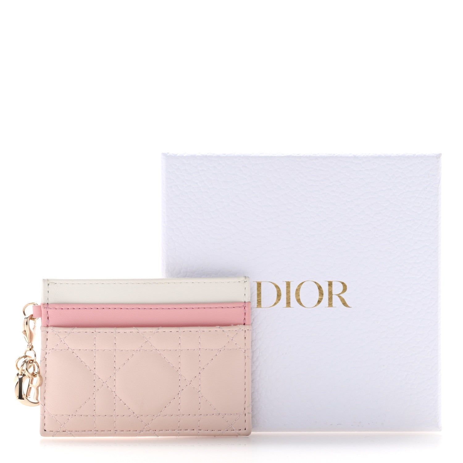 Christian Dior Lambskin Cannage Lady Dior Three-Tone Five-Slots Card Holder Powder Pink Melocoton Pink Latte 11 of 11