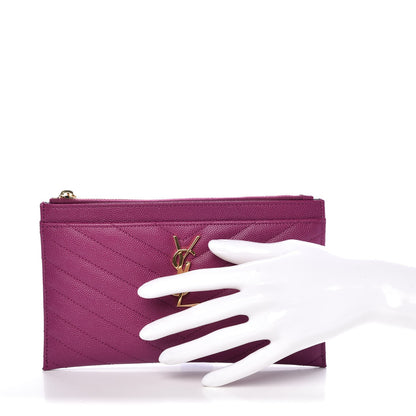Saint Laurent Grain De Poudre Chevron Monogram Bill Pouch Dark Grape 2 of 13