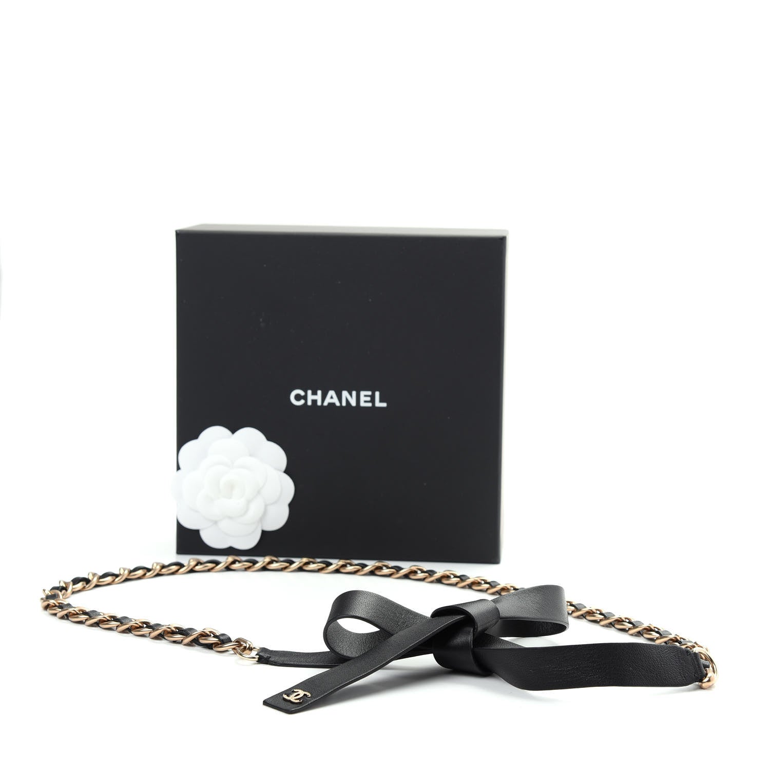 Chanel Calfskin Chain CC Bow Belt Black Gold 5 of 5