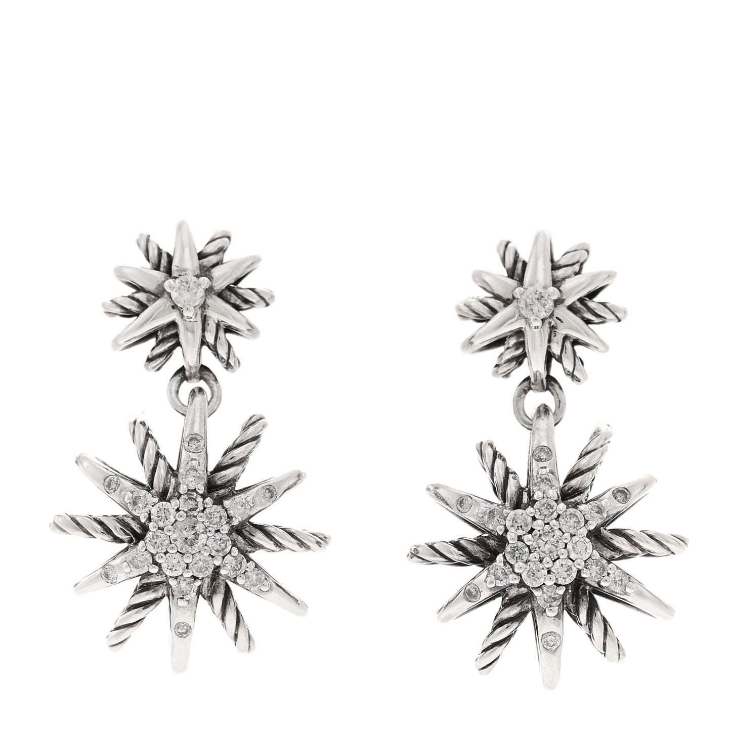 Sterling Silver Diamond Starburst Double Drop Earrings