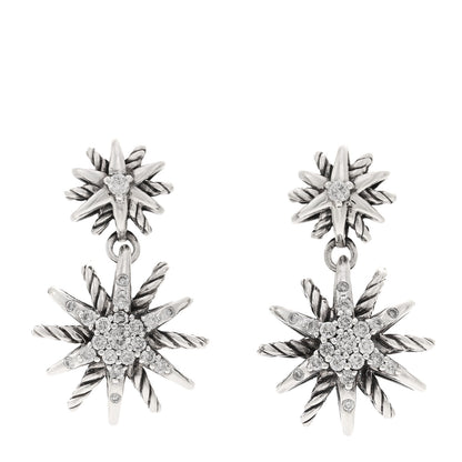 David Yurman Sterling Silver Diamond Starburst Double Drop Earrings 1 of 5