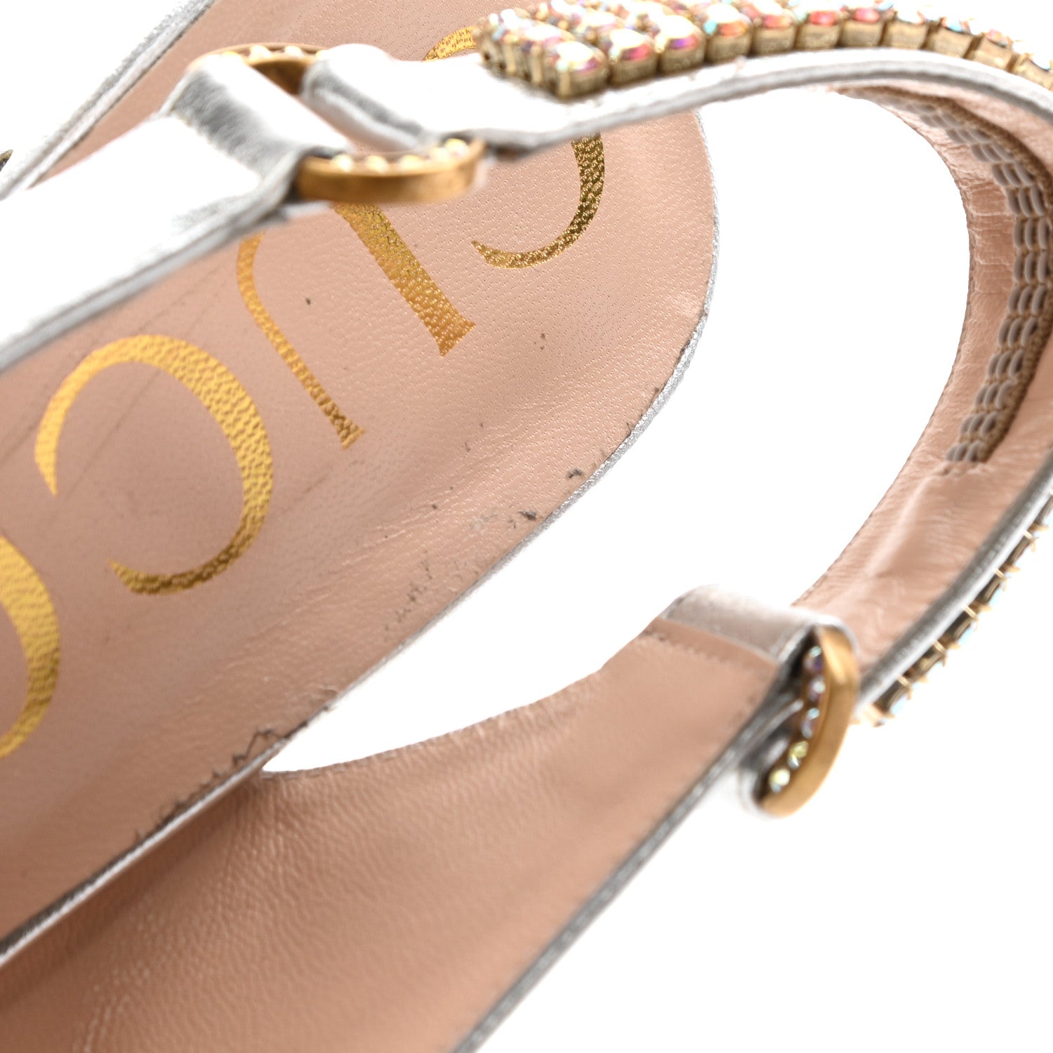 Gucci Metallic Nappa Crystal Square G Madelyn Slingbacks 39 Silver 12 of 18
