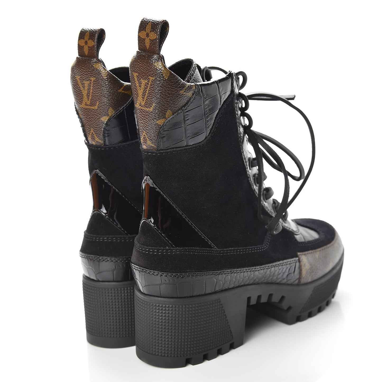 Suede Calfskin Monogram Laureate Platform Desert Boots 35.5 Black