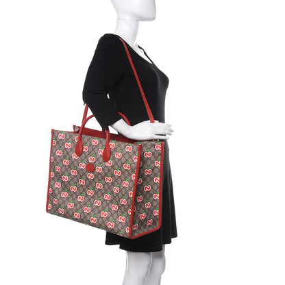Gucci GG Supreme Monogram Apple Dollar Calfskin Large Retro Interlocking G Tote Bag Beige Ebony Multicolor Lobster Red 2 of 11