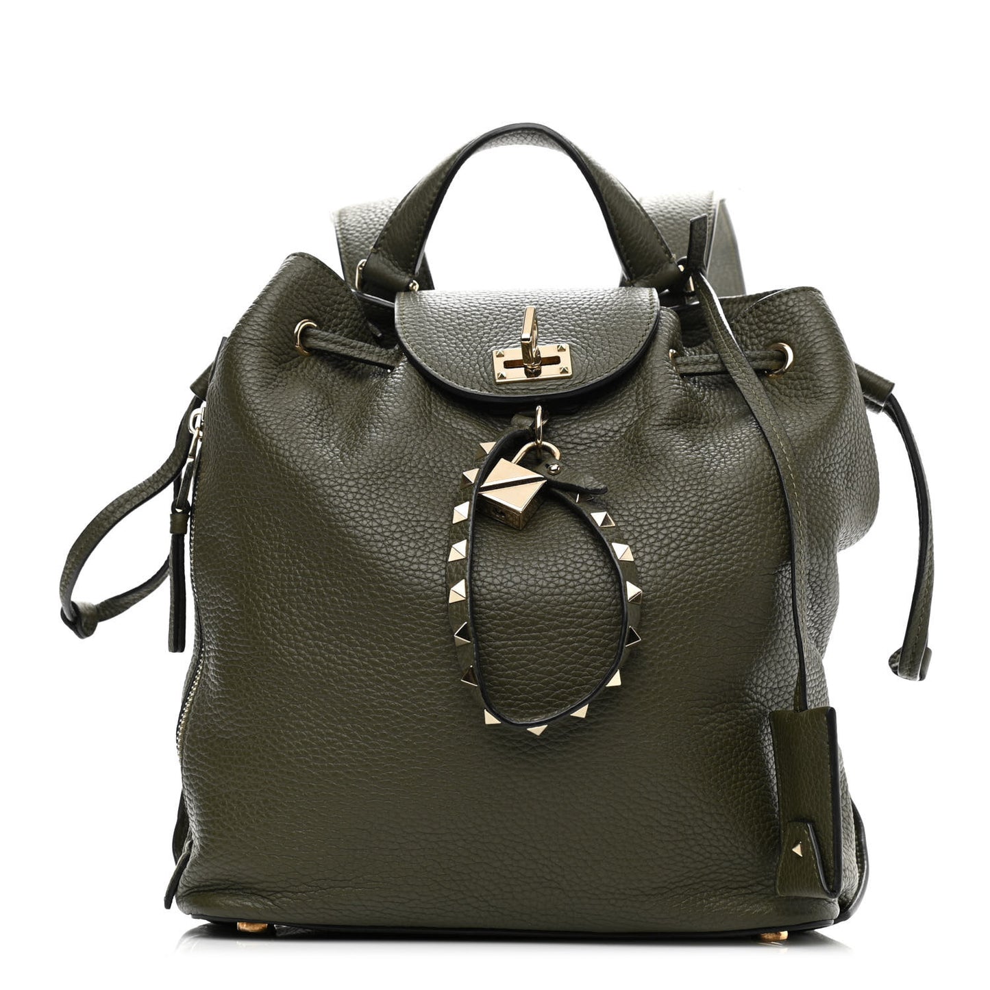 Pebbled Calfskin Rockstud Backpack Army Green