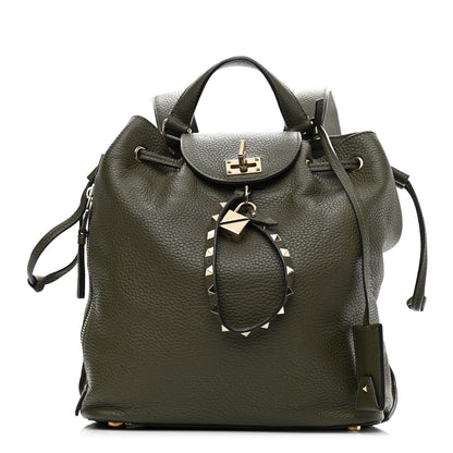 Valentino Garavani Pebbled Calfskin Rockstud Backpack Army Green 1 of 15