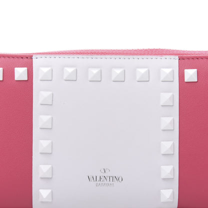 Valentino Garavani Vitello Colorblock Free Rockstud Zip Around Wallet Shadow Pink White 2 of 13