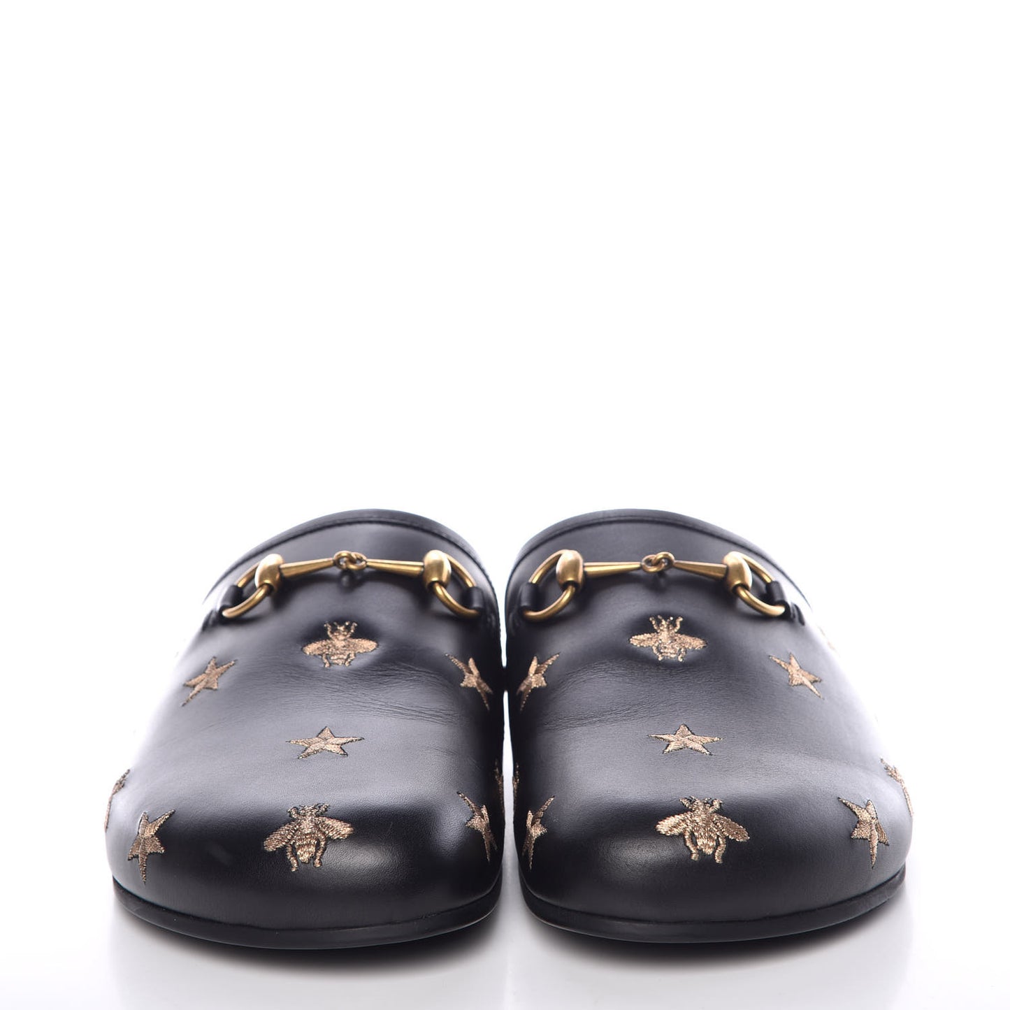Calfskin Bee Star Embroidered Mens Horsebit River Slippers 12 Black
