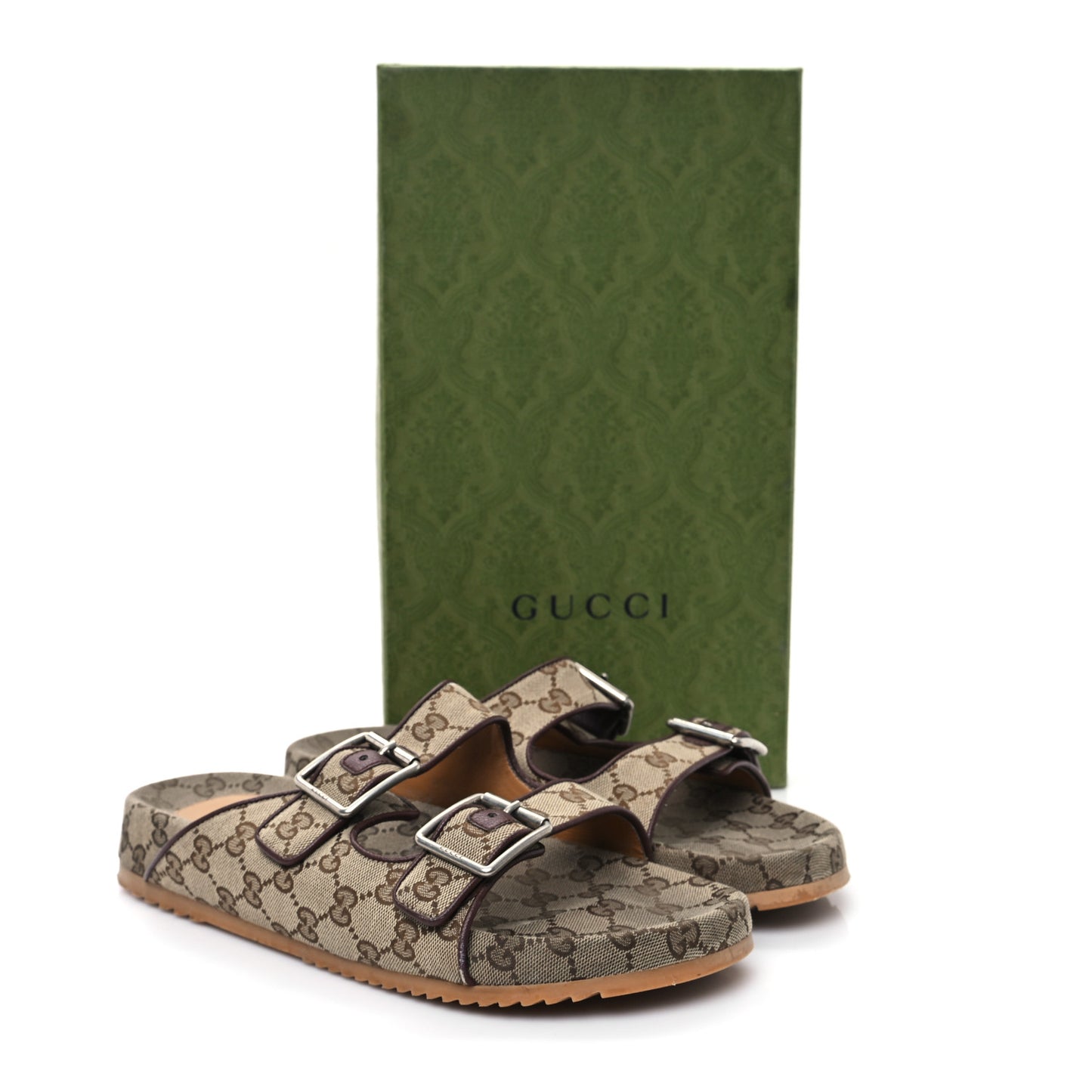 GG Monogram Lavaredo Eco Fabric Mens Slide Sandals With Straps 10 Beige Ebony Light Brown