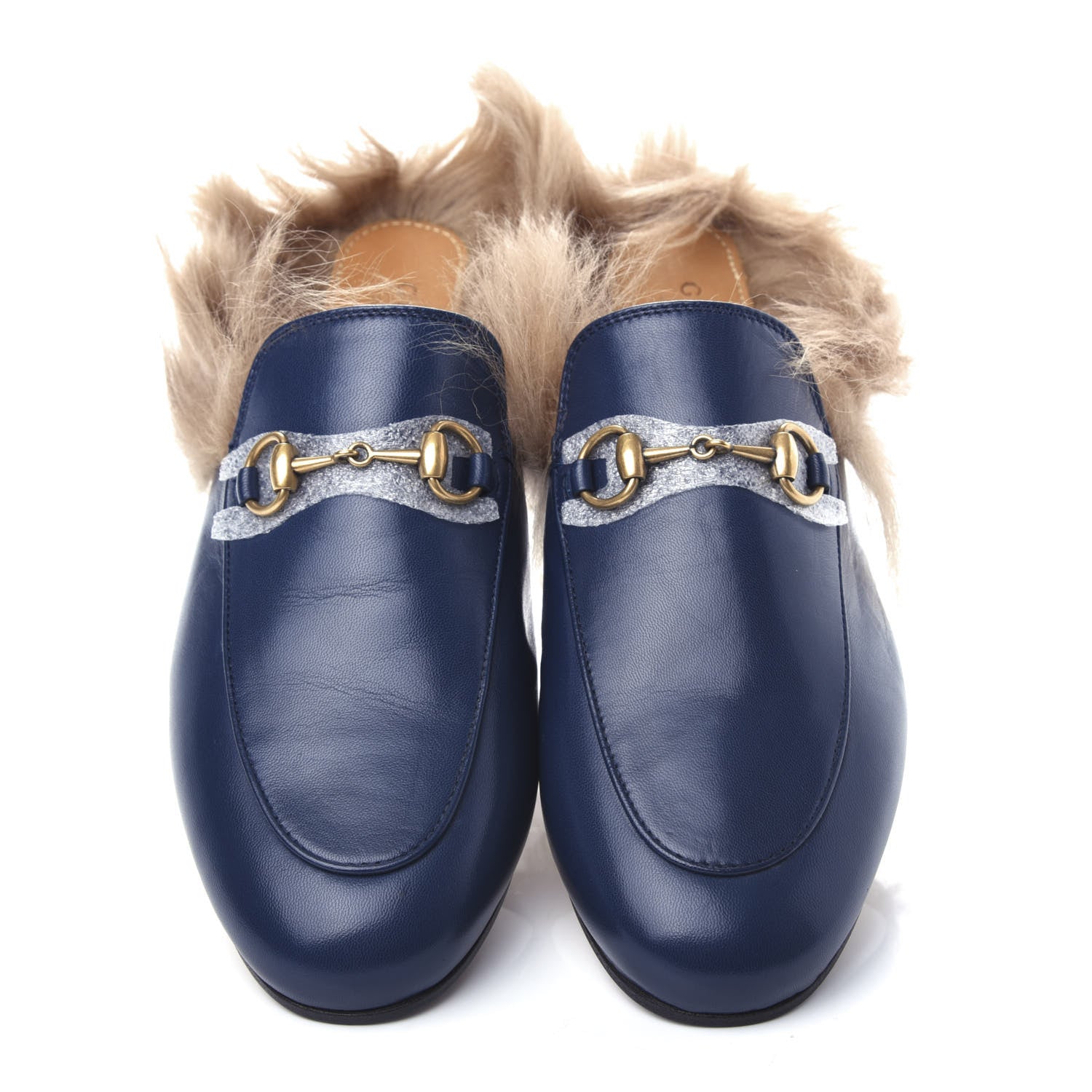 Gucci Malaga Kid Fur Womens Princetown Slippers 37 Blue Agata 5 of 10