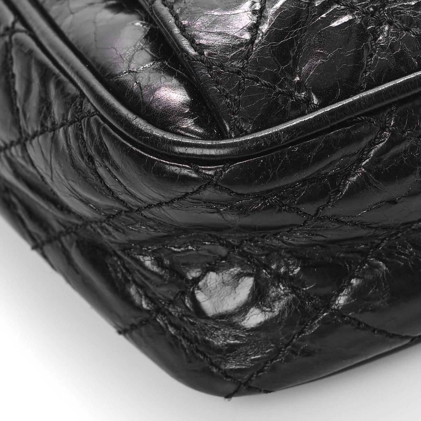 Glazed Crackled Calfskin Quilted CC Crossbody Black