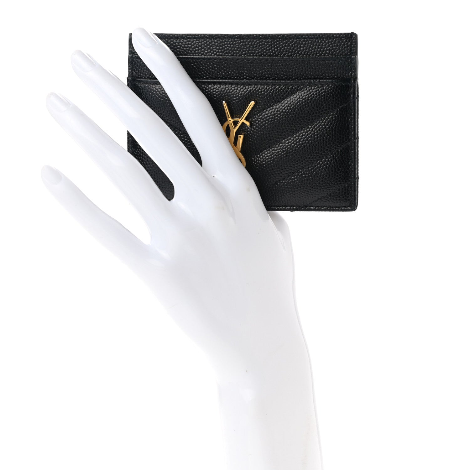 Saint Laurent Grain De Poudre Matelasse Chevron Monogram Credit Card Case Black 2 of 8