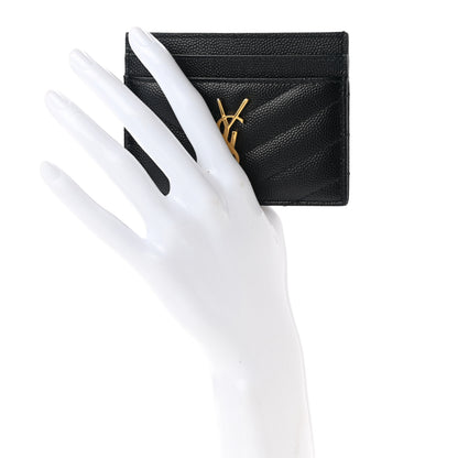 Saint Laurent Grain De Poudre Matelasse Chevron Monogram Credit Card Case Black 2 of 8