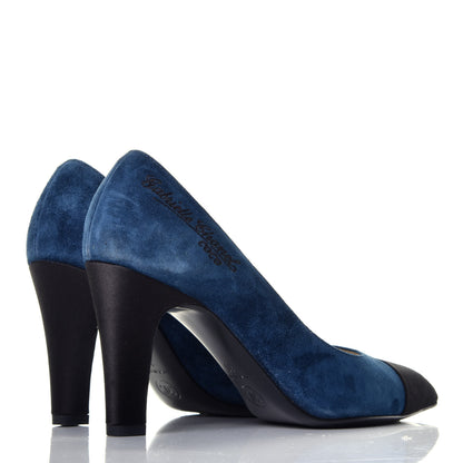 Chanel Suede Satin Cap Toe Gabrielle Pumps 35 Navy Black 4 of 9