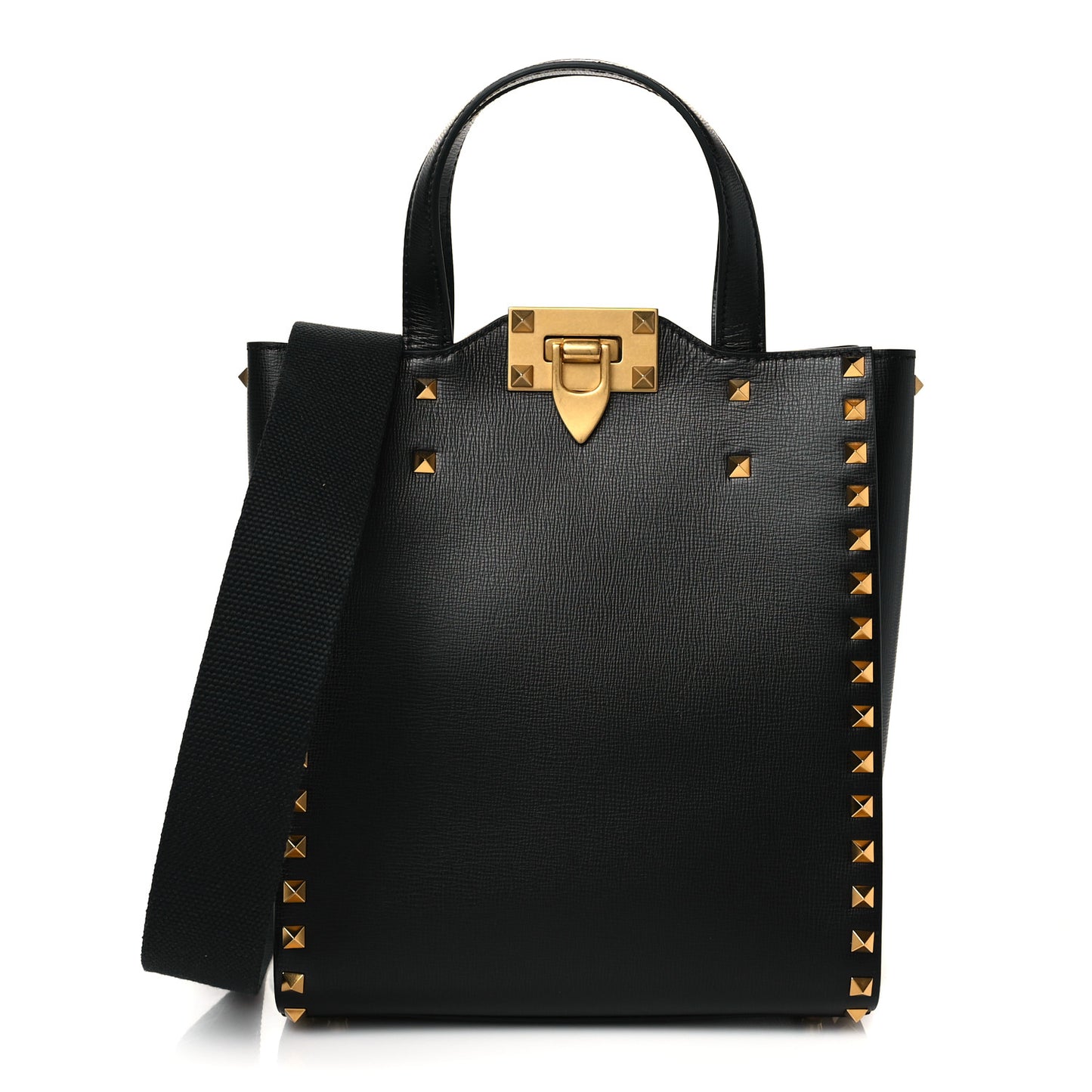 Grainy Calfskin Rockstud Alcove Tote Black