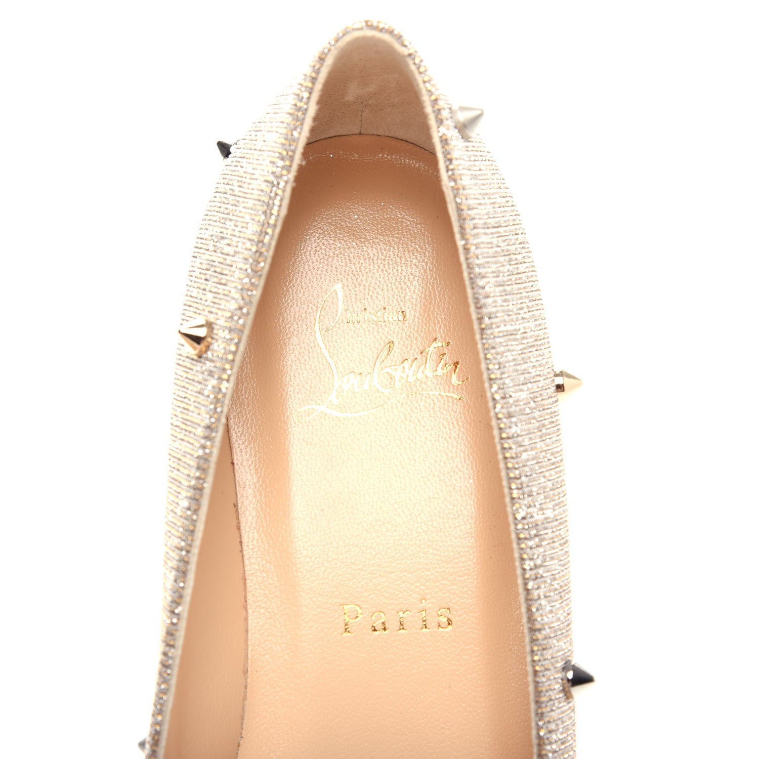 Christian Louboutin Metallic Glitter Fabric Degraspike Flats 38 Silver 8 of 10