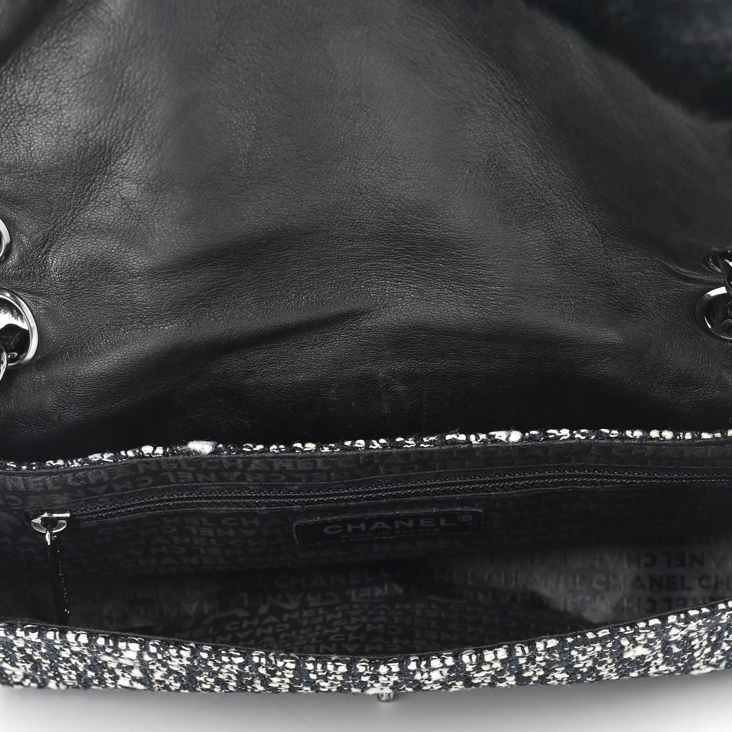 Chanel Rabbit Fur Tweed Lizard Small Fantasy Flap Black White 5 of 9