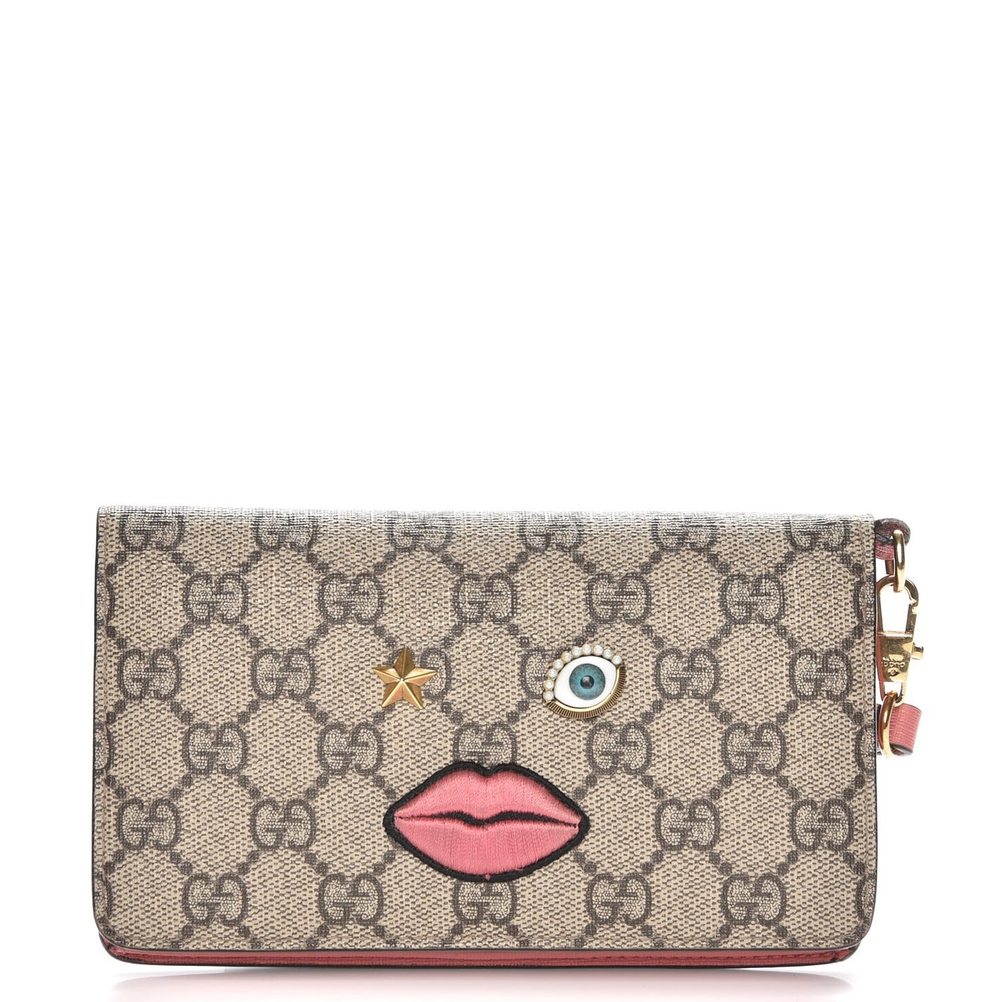 GG Supreme Monogram Embroidered Face iPhone 6 Case Wristlet Pink