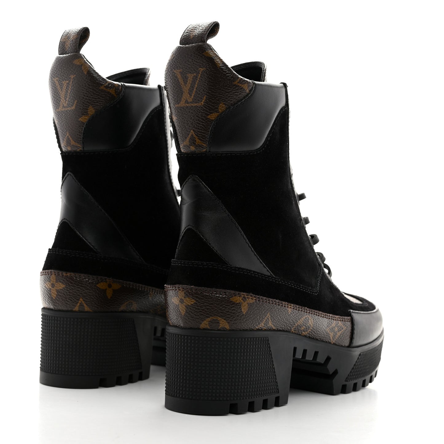 Suede Calfskin Monogram Laureate Platform Desert Boots 37 Black