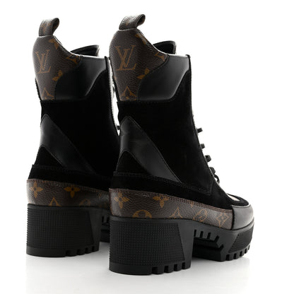 Louis Vuitton Suede Calfskin Monogram Laureate Platform Desert Boots 37 Black 3 of 8