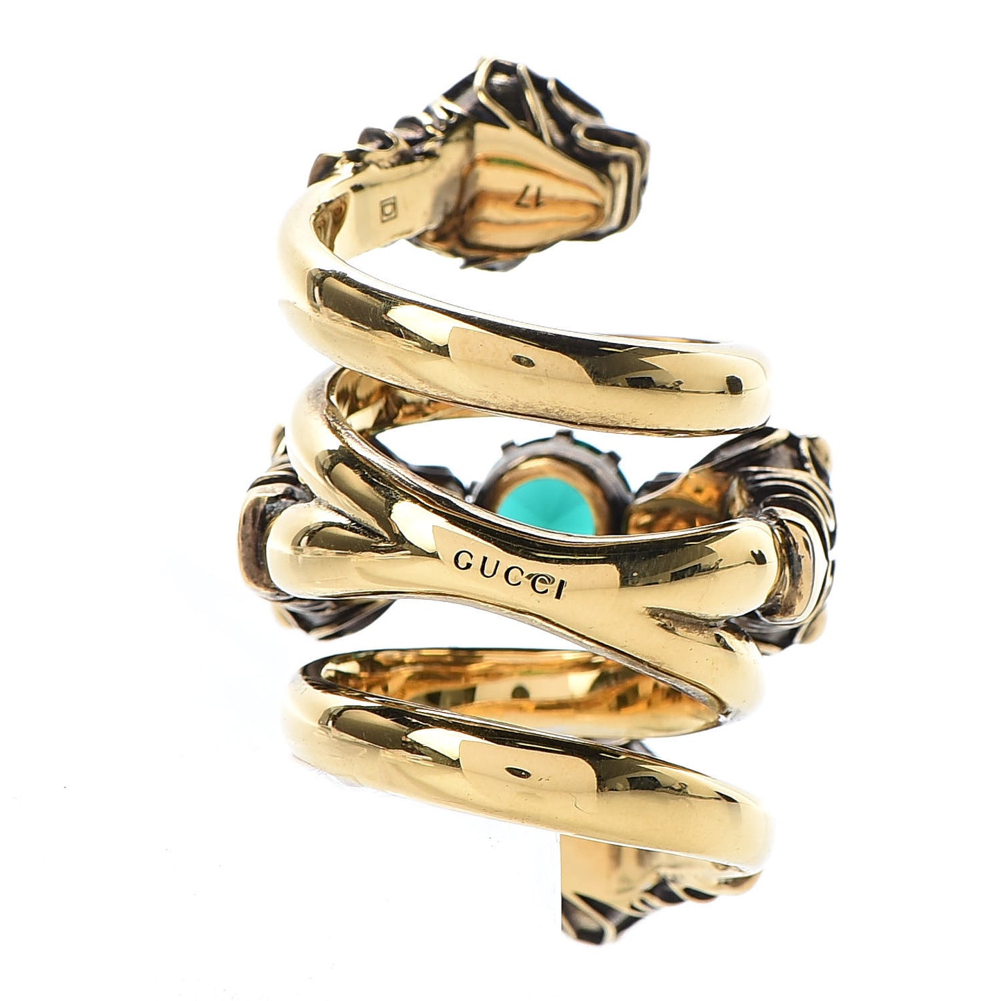 Crystal Tiger Heads Double Wrap Ring 8 Aged Gold