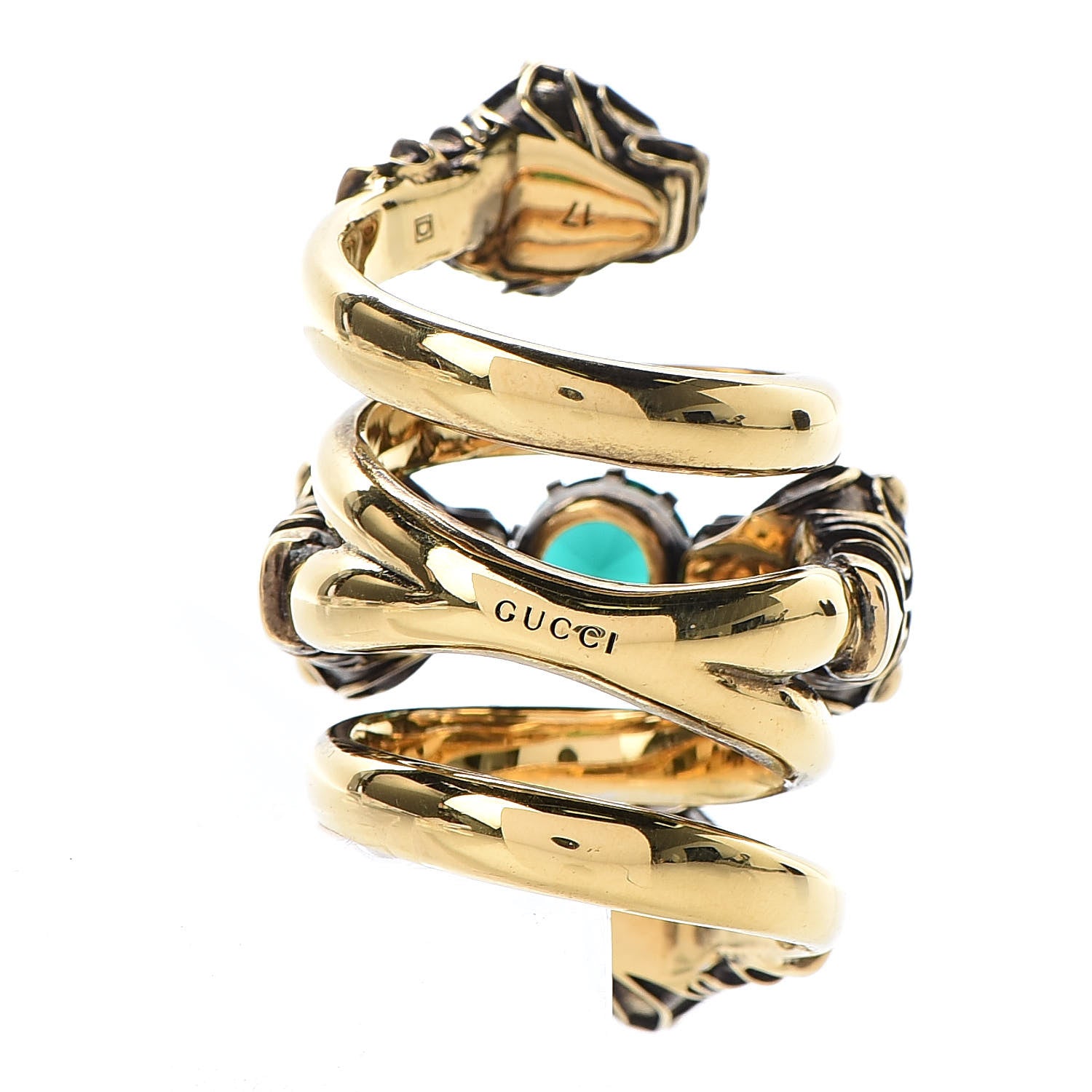 Gucci Crystal Tiger Heads Double Wrap Ring 8 Aged Gold 3 of 6