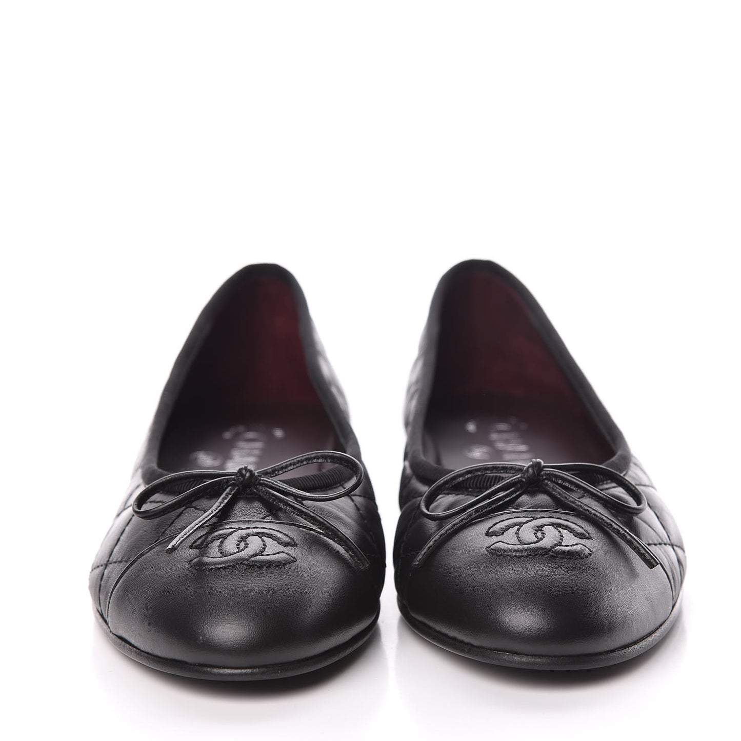 Aged Calfskin Quilted Cap Toe Ballerina Flats 37 Black