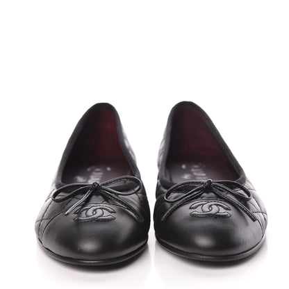 Chanel Aged Calfskin Quilted Cap Toe Ballerina Flats 37 Black 2 of 9