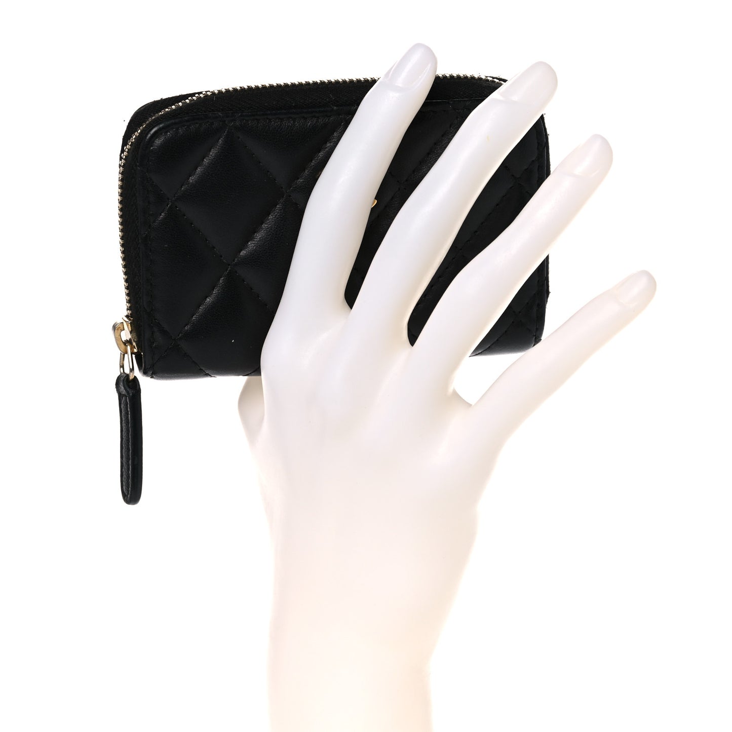 Lambskin Quilted Zip Coin Purse Black