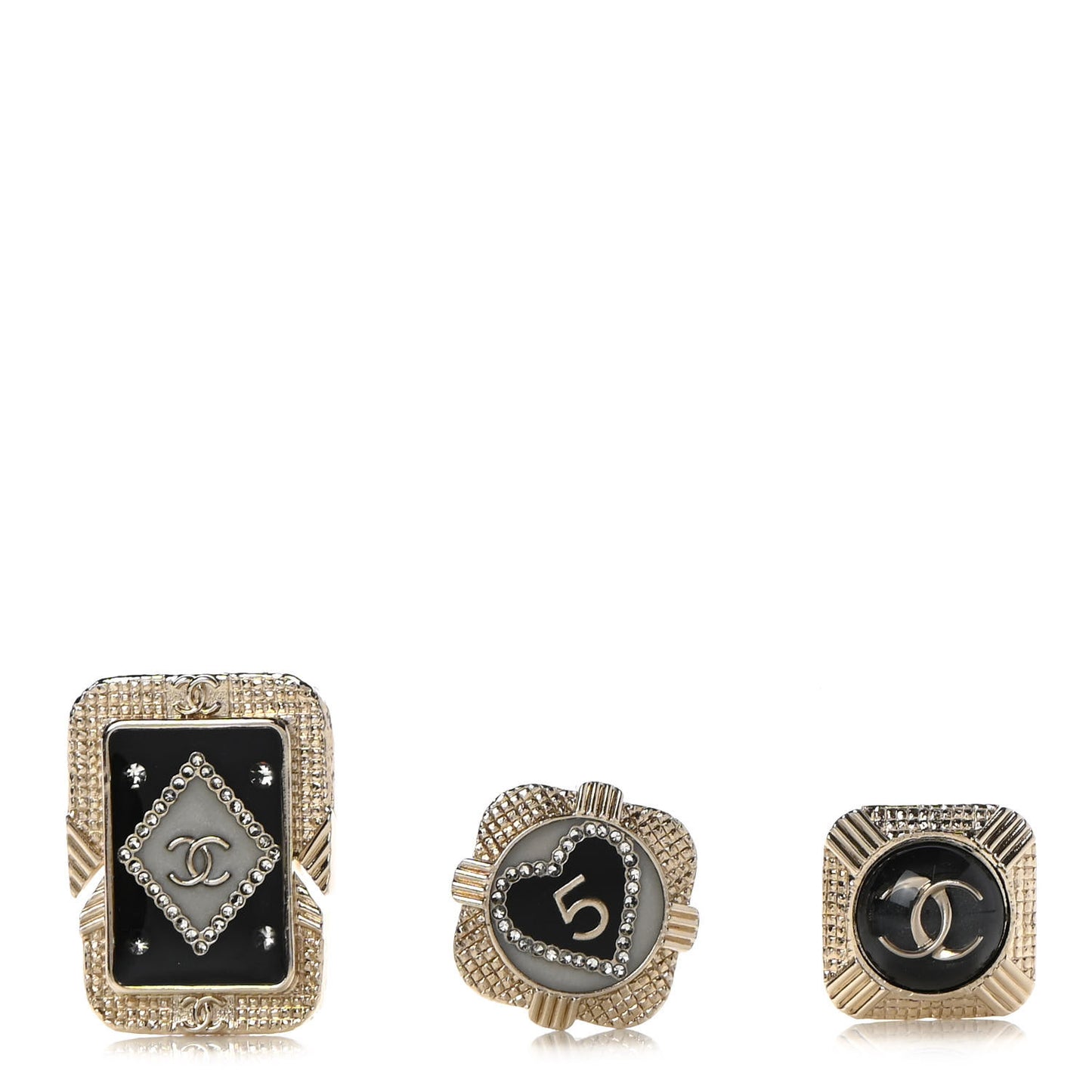 Resin Crystal Quilted CC Brooch Set Gold Black