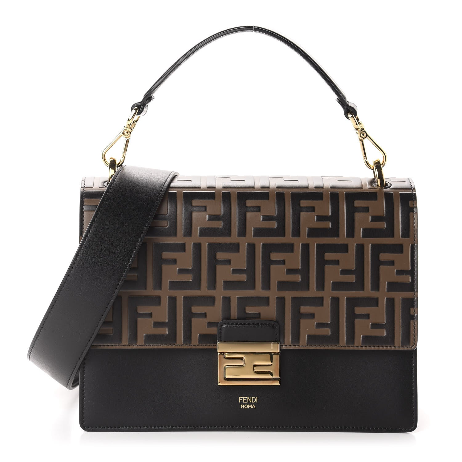 Fendi Vitello Liberty Bi-Color FF 1974 Embossed Kan U Shoulder Bag Black Maya 1 of 10