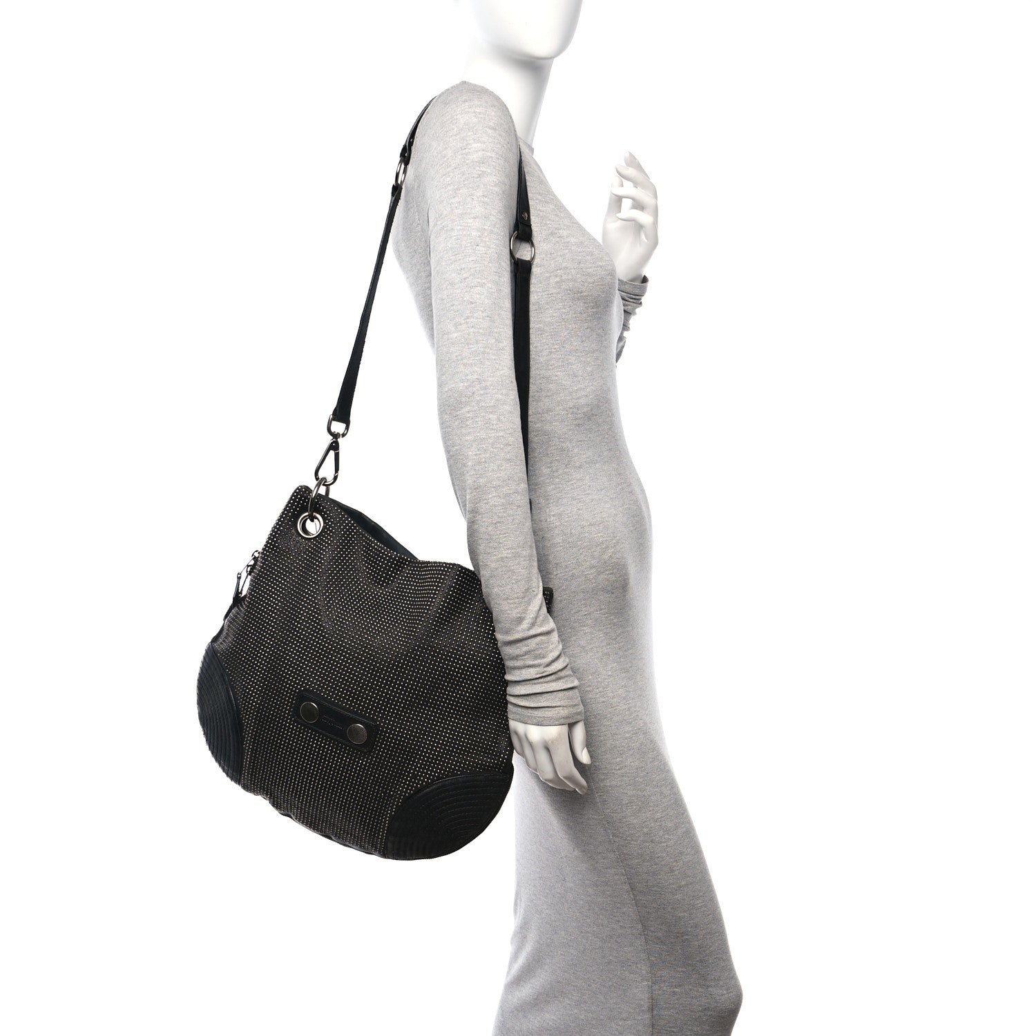 Alexander McQueen Studded Calfskin Faithful Zip Hobo Black 2 of 15