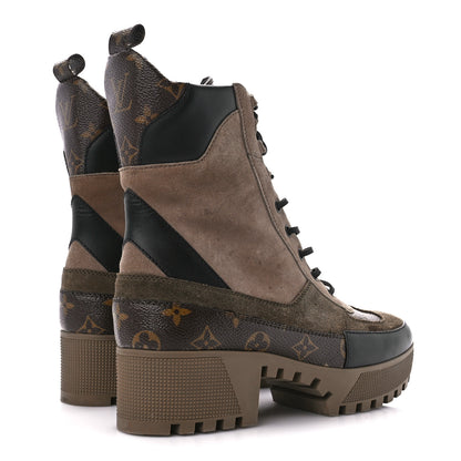 Louis Vuitton Suede Calfskin Monogram Laureate Platform Desert Boots 41 Taupe 4 of 9
