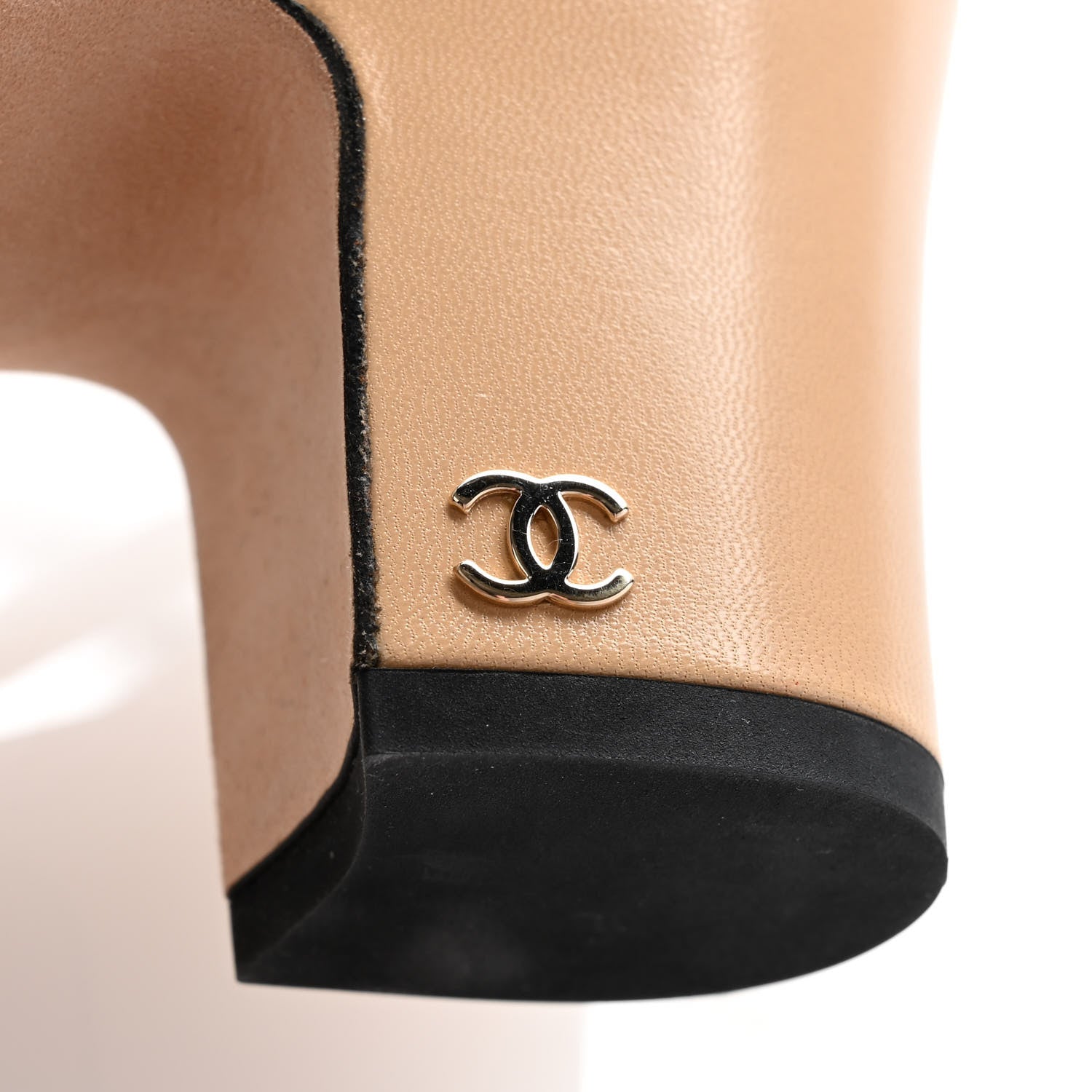 Chanel Goatskin Grosgrain Cap Toe CC Slingback Pumps 36.5 Beige Black 9 of 10