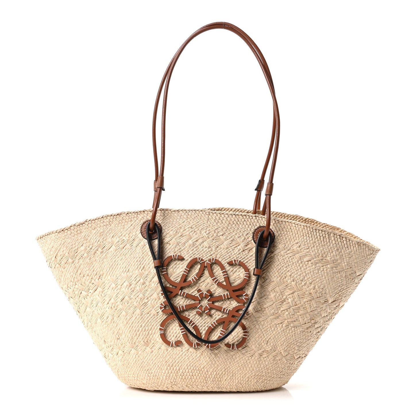 Calfskin Raffia Small Anagram Basket Tote Bag Natural Tan