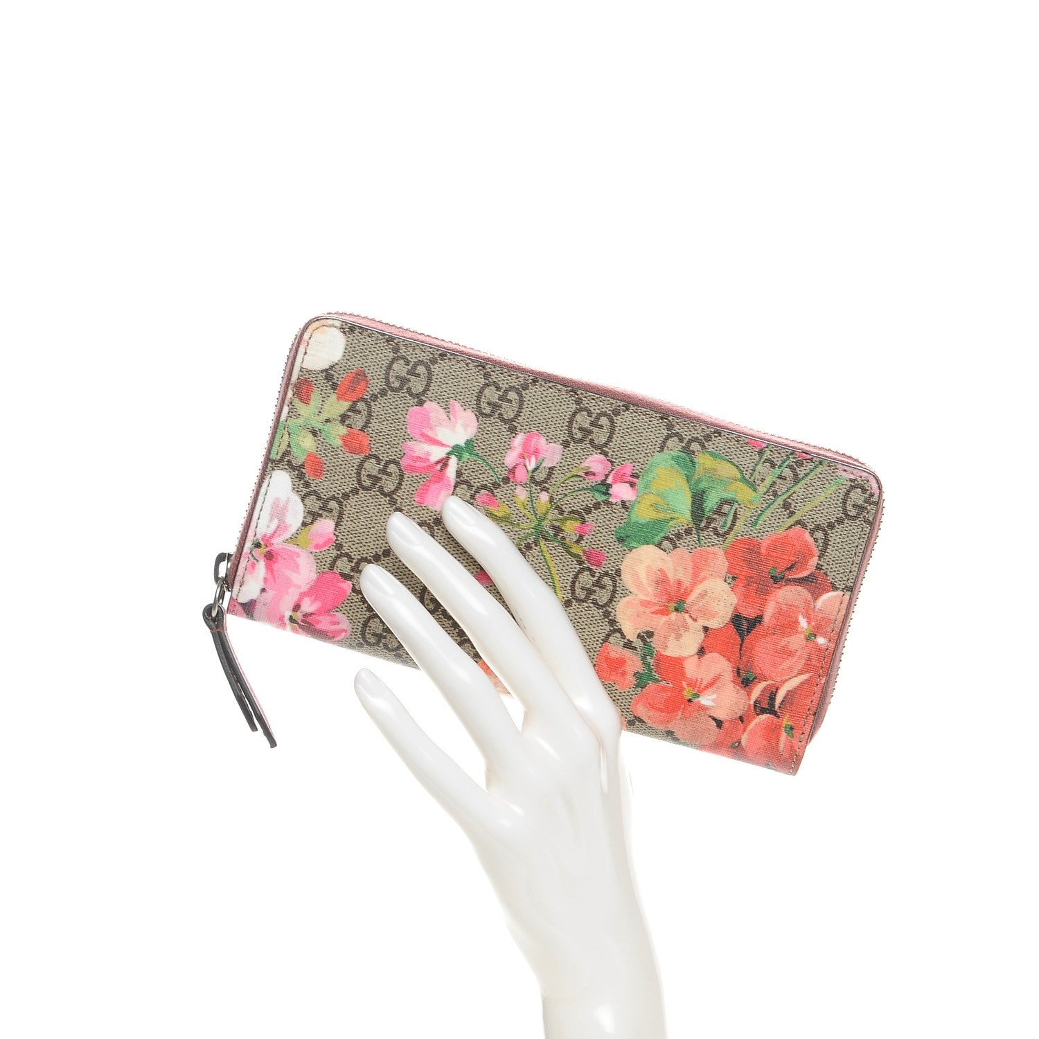Gucci GG Supreme Monogram Blooms Zip Around Wallet Beige Multicolor Dry Rose 2 of 10