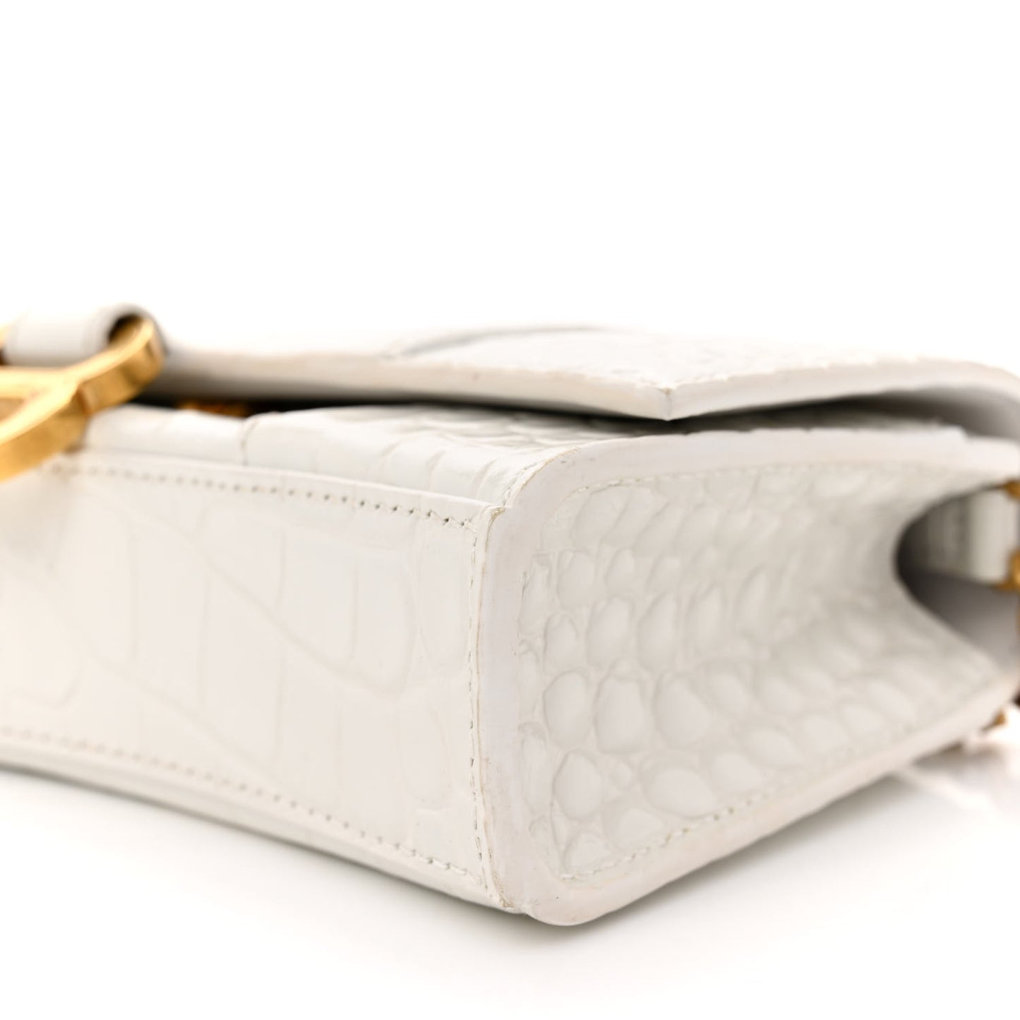 Shiny Calfskin Crocodile Embossed Hourglass Chain Bag Cream