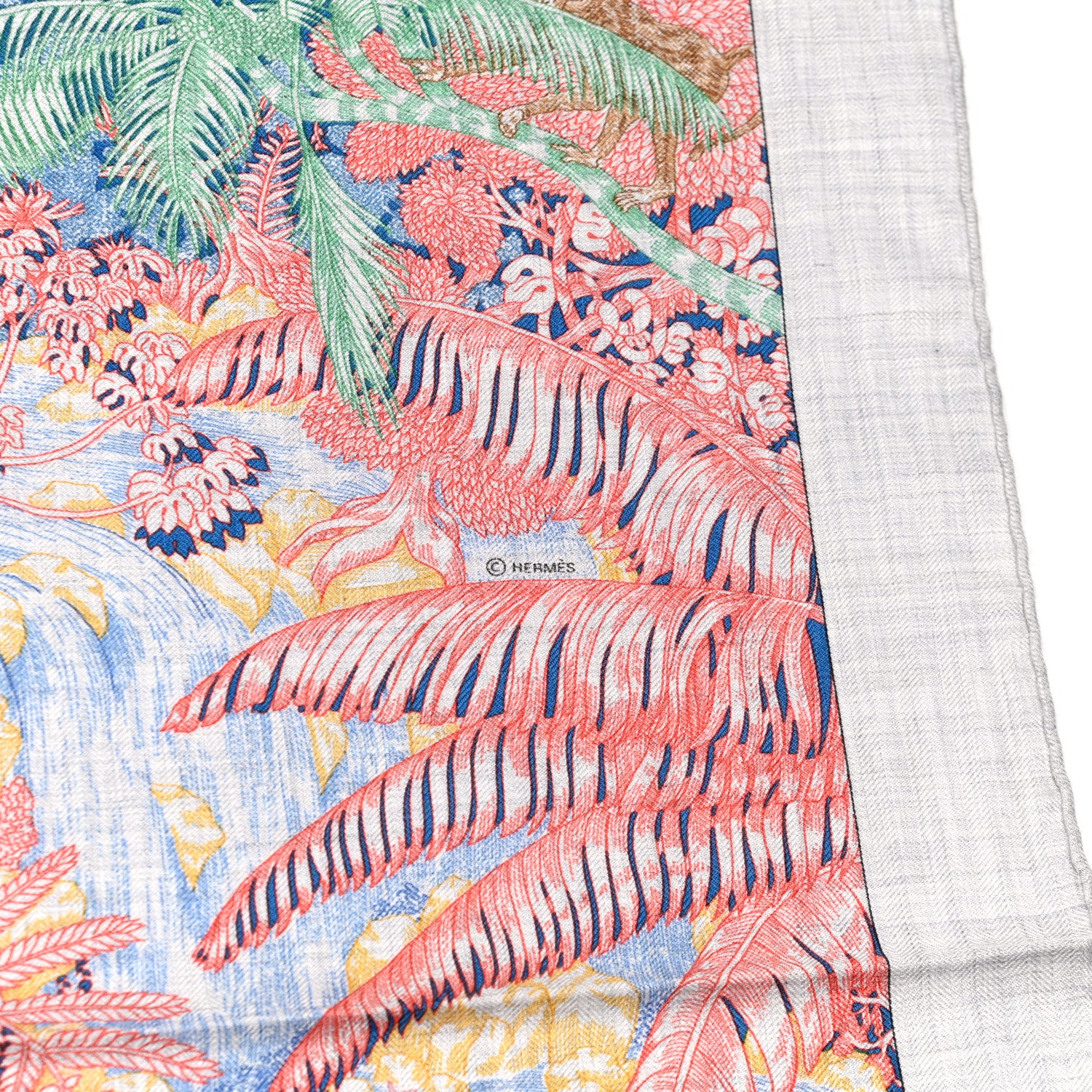 Hermes Cashmere Silk Faubourg Tropical Shawl 140 Gris Chine Rose 4 of 6