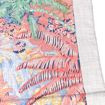 Hermes Cashmere Silk Faubourg Tropical Shawl 140 Gris Chine Rose 4 of 6