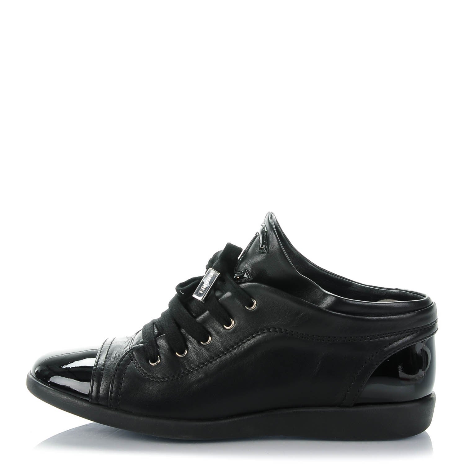 Chanel Leather Patent Cap Toe CC Sneakers 37 Black 1 of 7