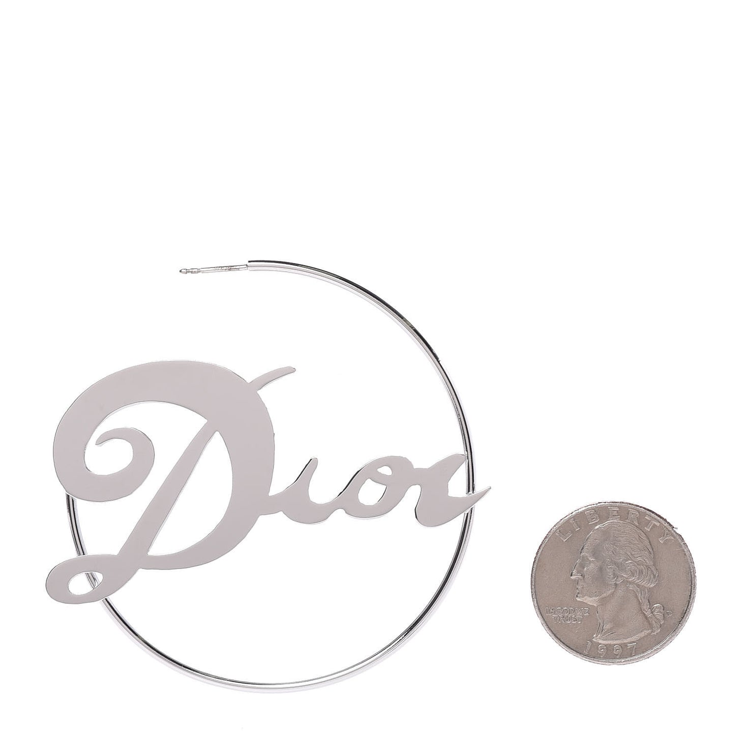 Metal Script Creole Hoop Earrings Silver