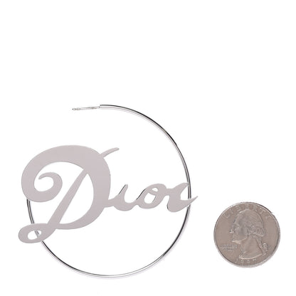 Christian Dior Metal Script Creole Hoop Earrings Silver 4 of 5