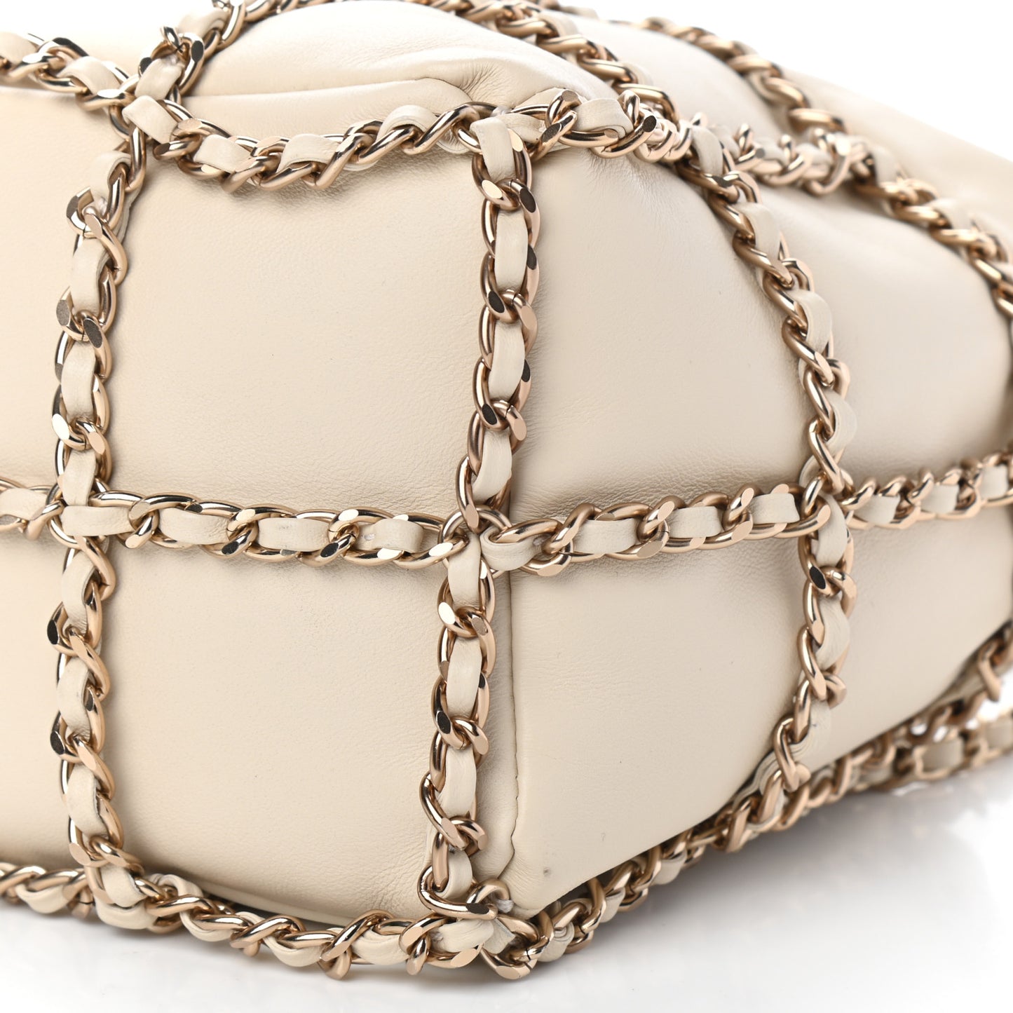 Lambskin Bucket Chain Drawstring Bag Beige