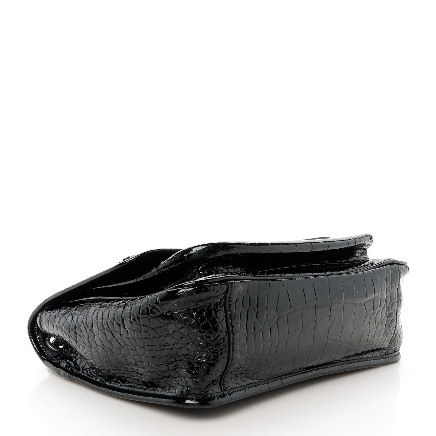 Patent Crocodile Embossed Lambskin Monogram Medium Niki Chain Satchel Black