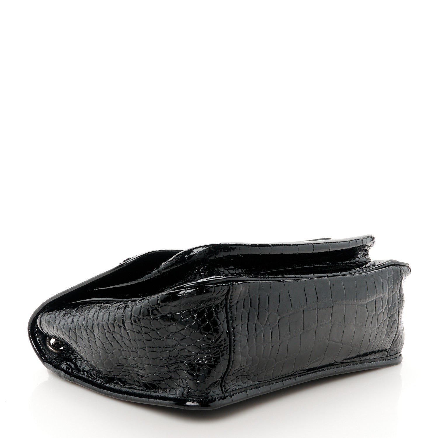 Saint Laurent Patent Crocodile Embossed Lambskin Monogram Medium Niki Chain Satchel Black 4 of 10