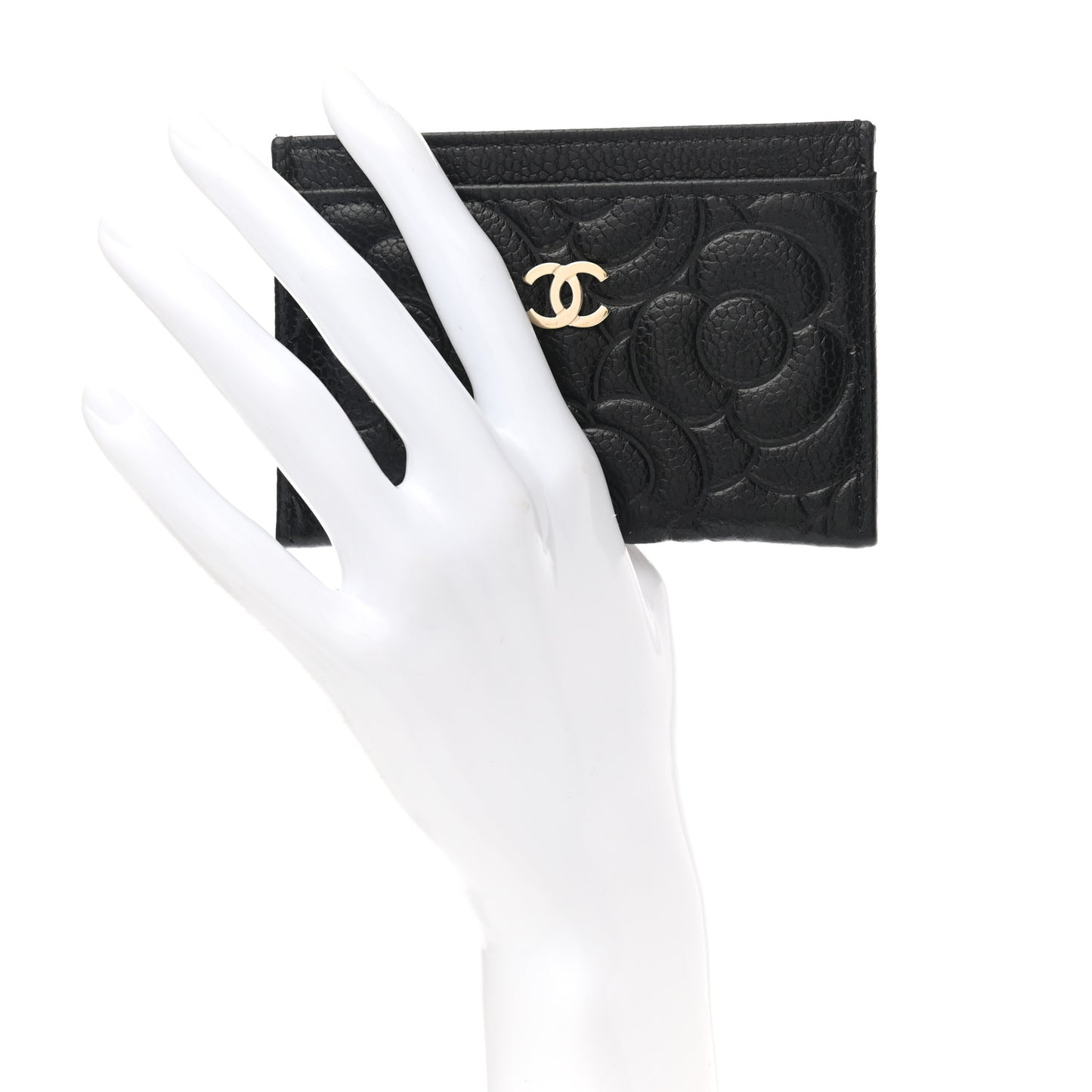 Caviar Camellia Embossed Card Holder Black