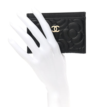 Chanel Caviar Camellia Embossed Card Holder Black 2 of 9